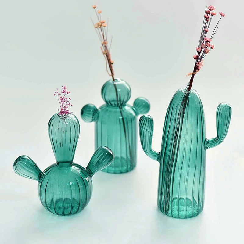 Vase original cactus vert transparent