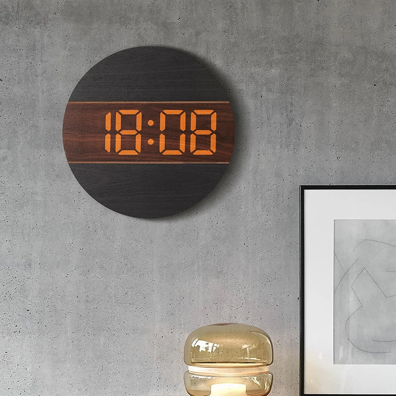 Horloge murale digitale bois moderne