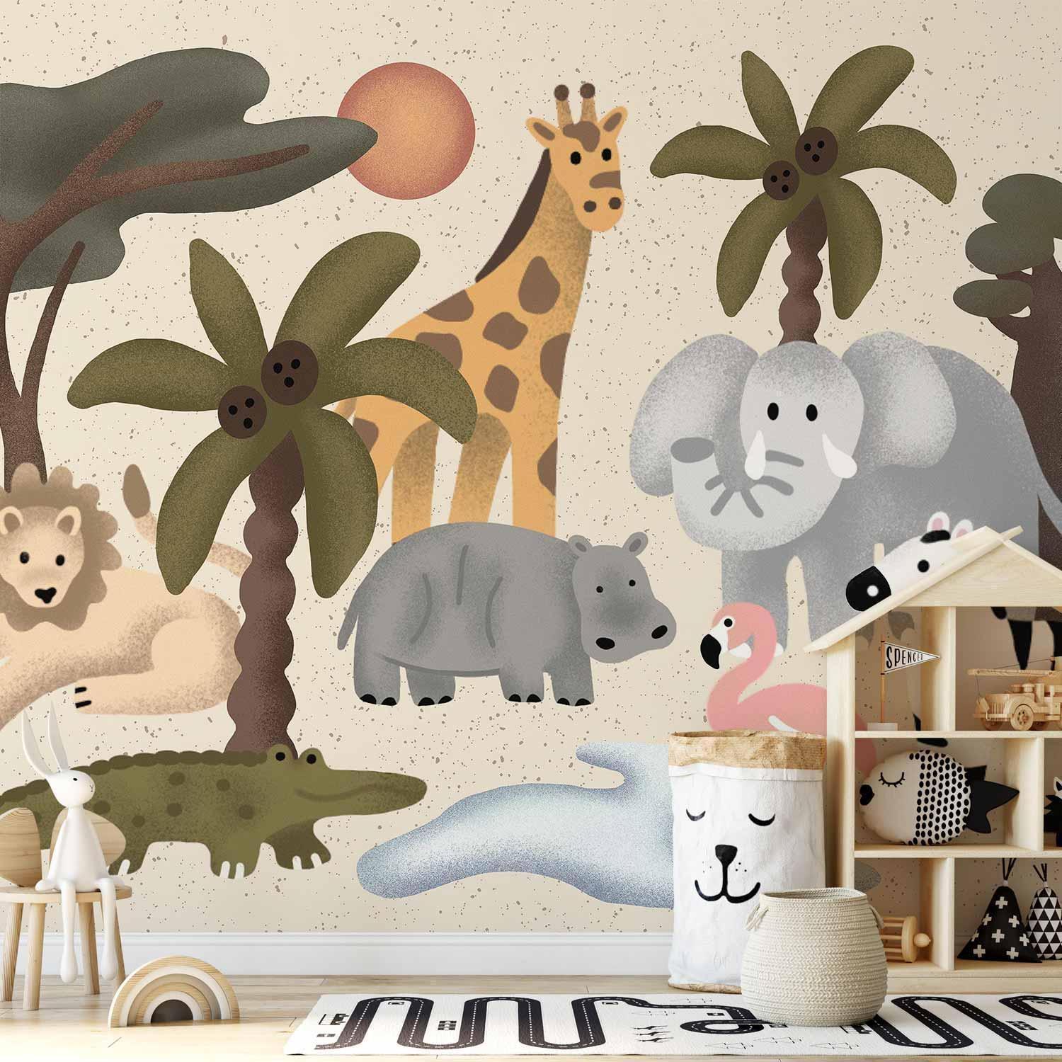 Papier peint chambre enfant animaux safari coloré