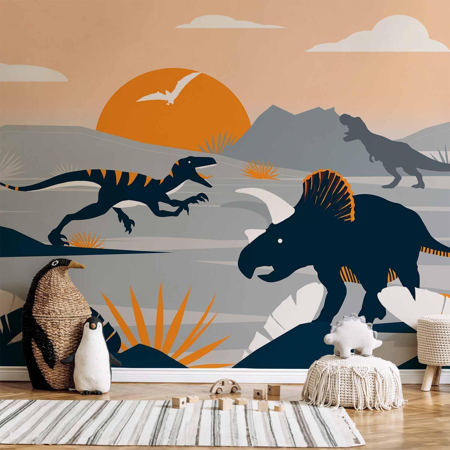 Papier peint chambre enfant dinosaures coloré