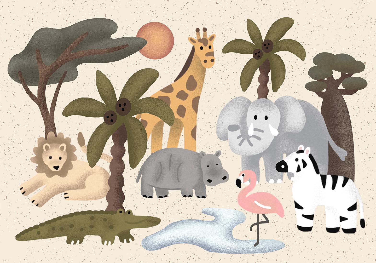 Papier peint chambre enfant animaux safari jungle