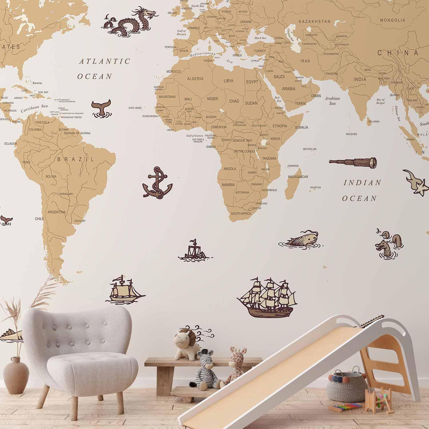 Papier peint chambre enfant carte monde