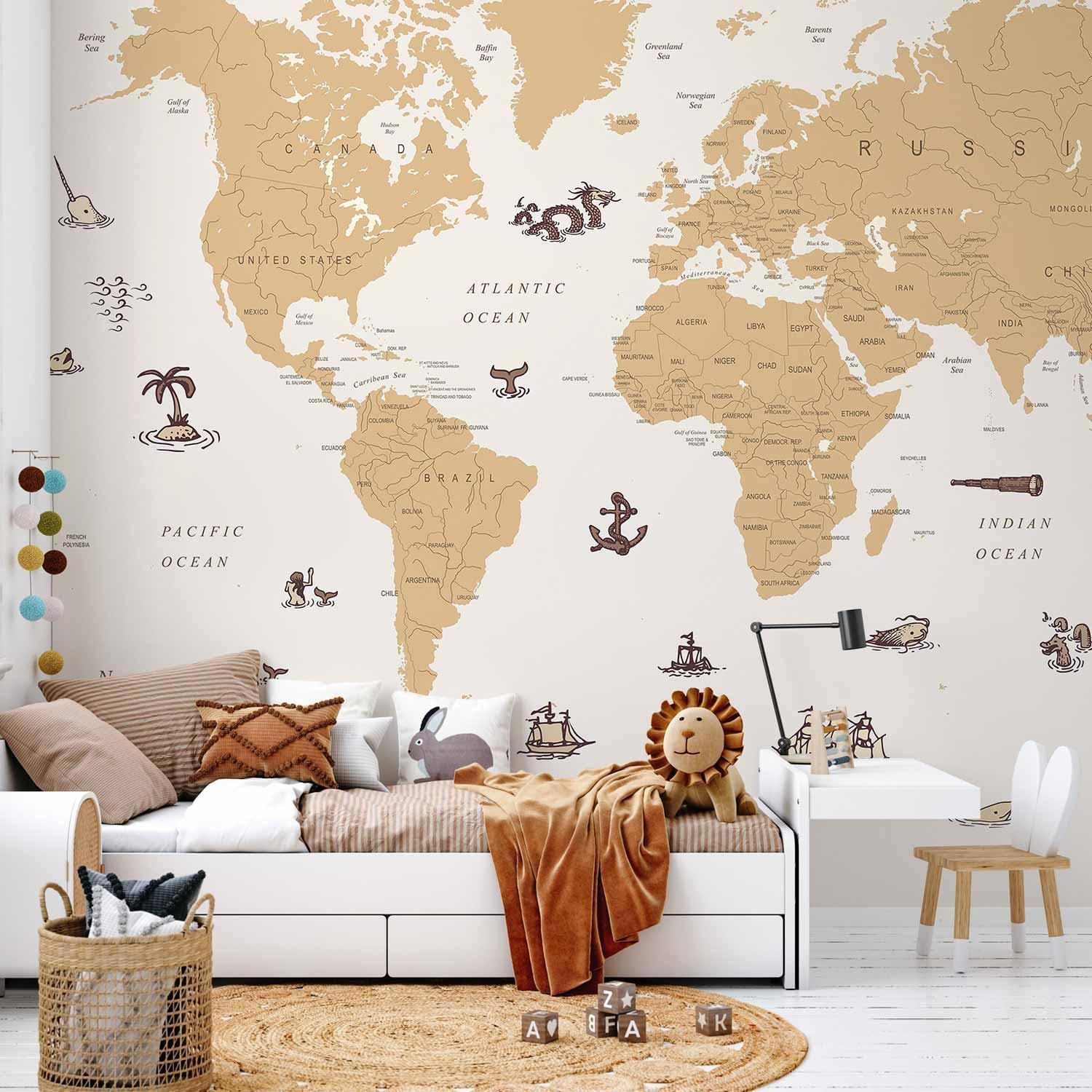 Papier peint chambre enfant carte monde ludique