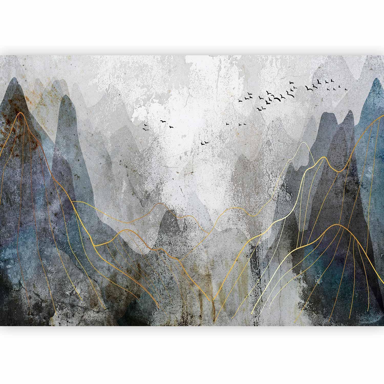 Papier peint chambre paysage abstrait montagnes lignes dorées