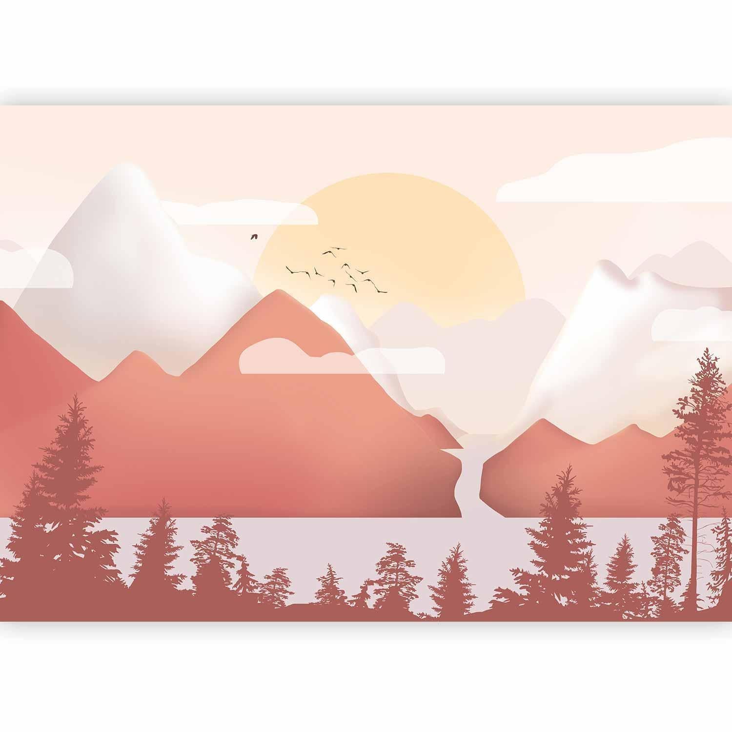 Papier peint chambre enfant paysage montagnes coucher de soleil