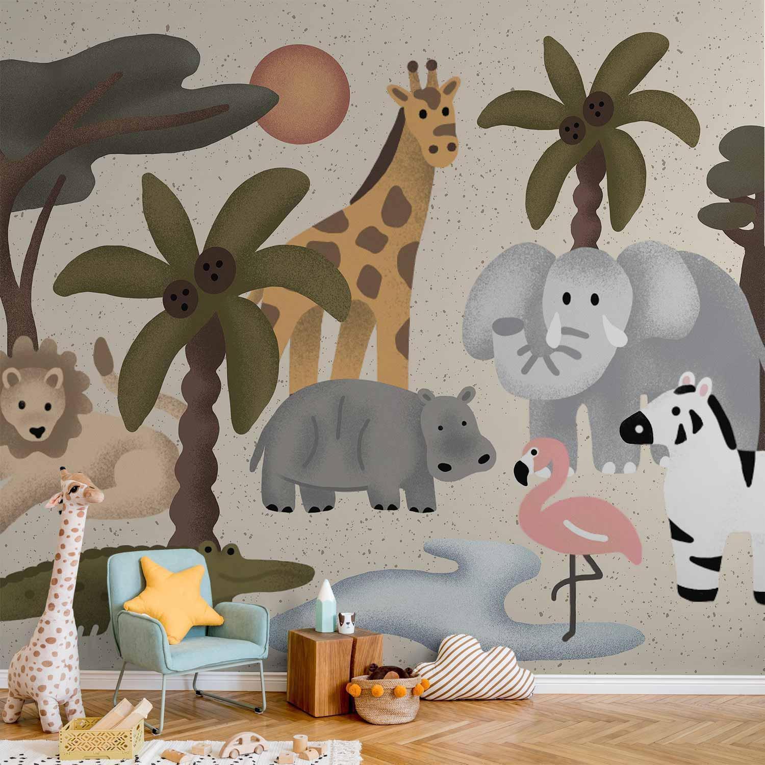 Papier peint chambre enfant animaux safari jungle