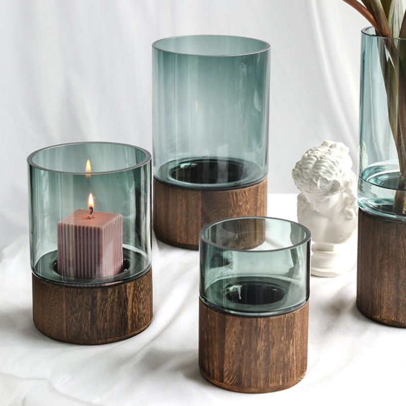 Vase en Verre et Bois Massif