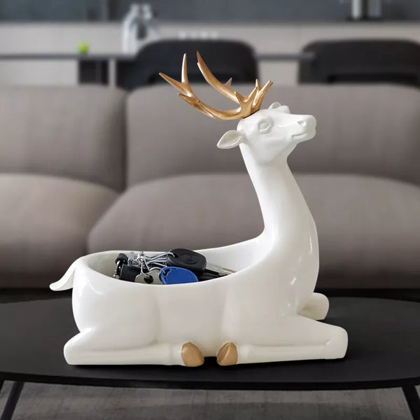 Statue cerf scandinave blanc