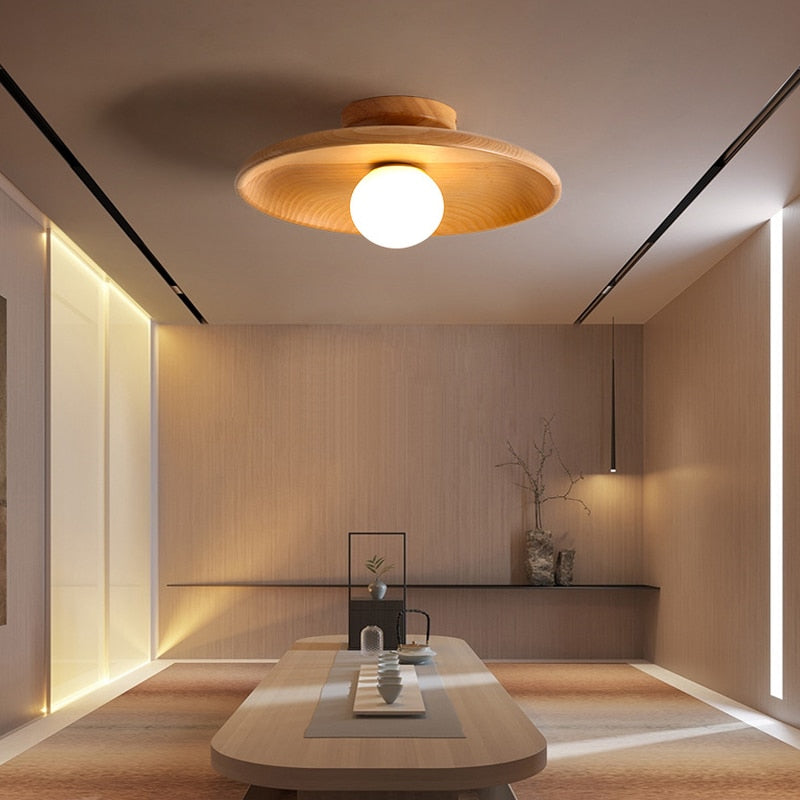 Plafonnier salle de bain aspect bois clair lampe de salon plafonnier  rétroéclairage LED, IP44, opale satinée, 1x LED 24W 2300lm 3000K blanc  chaud, DxH 42x2,5 cm